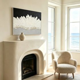 28x40 Framed Abstract Wall Art, Black & White Thick Textured Canvas Painting with Grey & Gold Accents, Modern Decor for Living Room Bedroom, Read (Option: Black White)