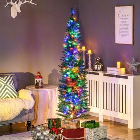 6' Artificial Pencil Christmas Trees Holiday Decoration with Colorful LED Lights (Option: Green-820x200x210 mm)