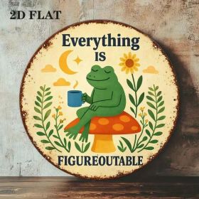 Vintage Frog Mushroom Round Sign 8x8in Cute Farmhouse Wall Decor (Option: Tin)