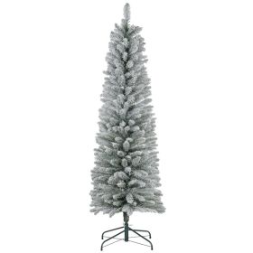 6ft Artificial Christmas Tree, Snow Flocked Branches, Metal Base, Pencil Xmas Tree (Option: Green-820x210x250 mm)