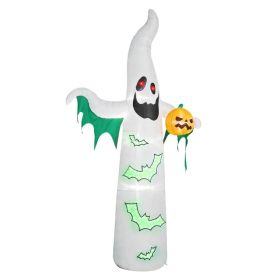 12ft Inflatable Halloween Decor With Flashing Bats & White Ghosts, 4 LED Lights + 82 String Lights, White & Green, 12V 1500mA US Power Adapter (Option: defaulttitle)