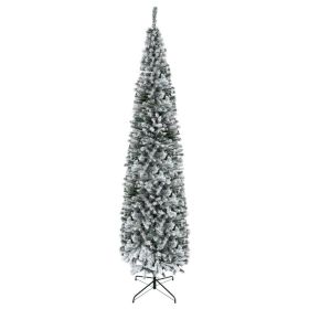 HOMCOM 9' Tall Unlit Snow-Flocked Slim Artificial Christmas Tree With Realistic Branches And 1014 Tips (Option: GREEN)