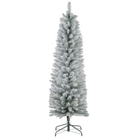 5ft Artificial Christmas Tree, Snow Flocked Branches, Metal Base, Pencil Xmas Tree (Option: Green-750x210x220 mm)