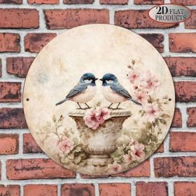Vintage Bird & Flower Round Sign 8x8in Chinese Style Yard Decor (Option: Tin)