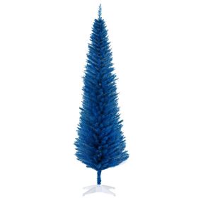 7FT Decorated Christmas Tree, Pencil Christmas Tree with 499 Realistic Branch Tips and Plastic Stand, Blue (Option: Blue-900x160x200 mm)