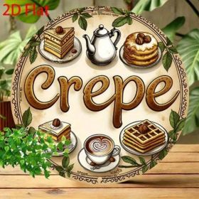 Vintage Crepe Dessert Coffee Tea Pastries Round Metal Sign 8in (Option: Tin)