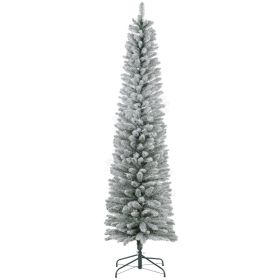 7ft Artificial Christmas Tree, Snow Flocked Branches, Metal Base, Pencil Xmas Tree (Option: Green-914x230x250 mm)