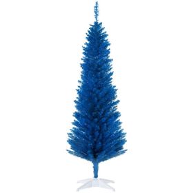 5FT Decorated Christmas Tree, Pencil Christmas Tree with 294 Realistic Branch Tips and Plastic Stand, Blue (Option: Blue-840x140x150 mm)