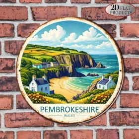 Pembrokeshire Wales Vintage Cottage Landmark Round Wall Sign (Option: Tin)