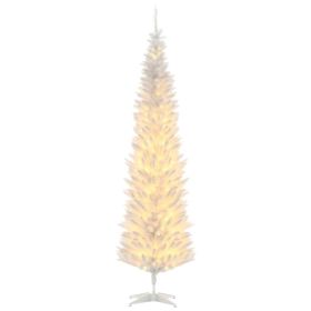 7ft Pencil Christmas Tree, Slim Artificial Christmas Tree with Realistic Branches and Warm White LED Lights, White (Option: White-920x210x210 mm)