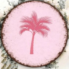 8x8in Vintage Palm Tree Round Sign Hawaiian Pool Bar Decor (Option: Tin)