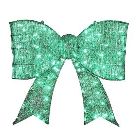 Pre-lit Outdoor Giant Bowknot Christmas Decoration, Lighted Metal Frame With 124 Green LED Lights, For Front Door Gate Wall Indoor Outdoor Holida (Option: defaulttitle)